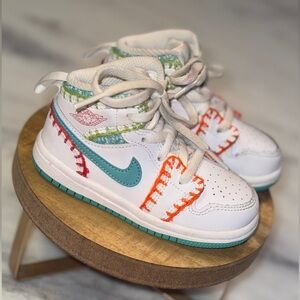 Nike Air Jordan 1 Mid Unisex Baby Shoes Size 7C Boy or Girl Multi Color Lace Up